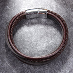 Black Brown Leather Rope Woven Magnet Bracelet