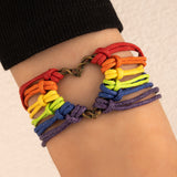 Rainbow Color Hand-Woven Heart-Shaped Ornament Bracelet