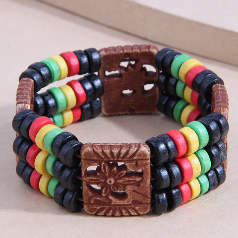 Bohemian Style Colorful Beads Wooden Wide Bracelet