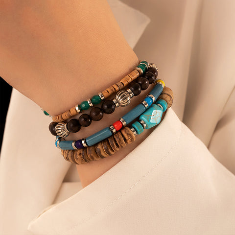 Bohemian Style Wooden Turquoise Beaded Bracelet